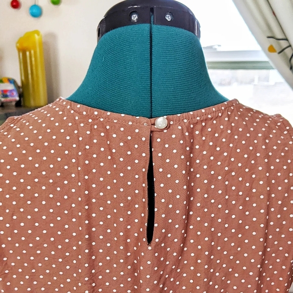 Pretty Woman Polka Dot Dress Vintage 1980s Wide Belt Swing Retro Brown & White - Picture 4 of 8